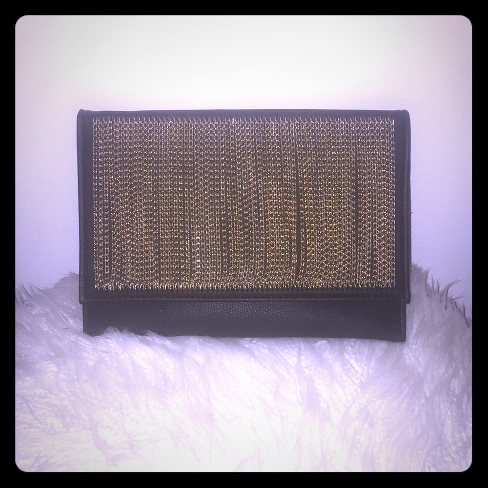 Black Clutch with Gold Chains
